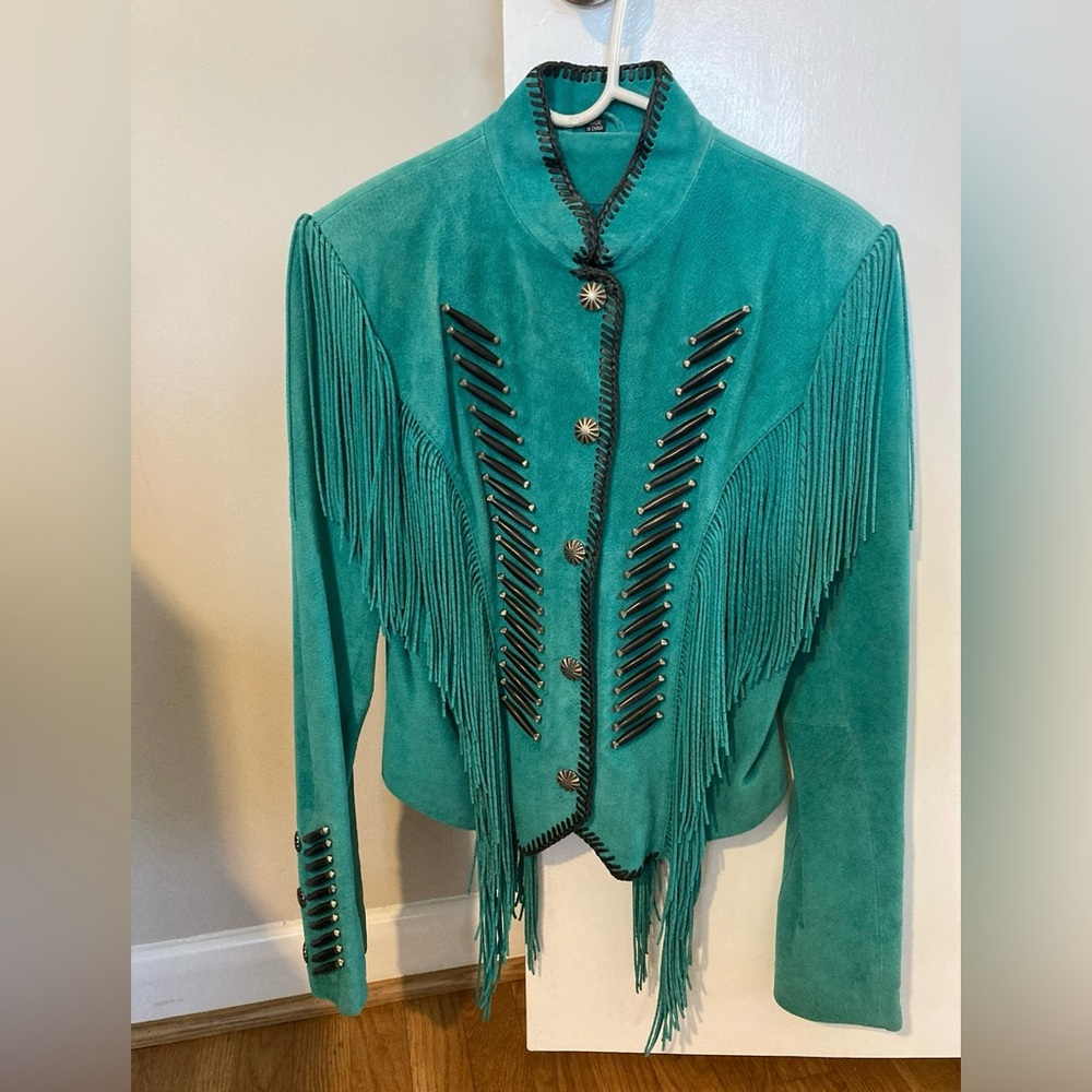 Stunning CRIPPLE CREEK turquoise leather jacket (Medium)